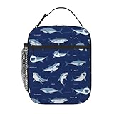 Shark Dark Blue Insulated Lunch Bag,Kids Lunch Box For Girls Boys Teen,Kid Lunch Box Containers Cooler Bag With Front Pocket For Women Men,Reusable Lunch Tote Bag Lunchbox For School/Work/Picnic