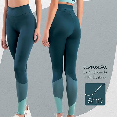 SHE BY MASH Calça Legging Có Alto Esportiva Com Bolso Fitness Feminina Adulto, Azul Escuro, G