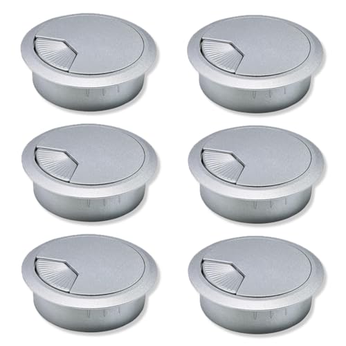 VEOIRXU 6 Piezas Pasacables para Escritorio Pasacables de 50mm Cubierta de Plástico Para Agujeros de Escritorio de Color Plata Para Mesa de Ordenador Mesa de Trabajo Escritorio y Hogar (Plata)