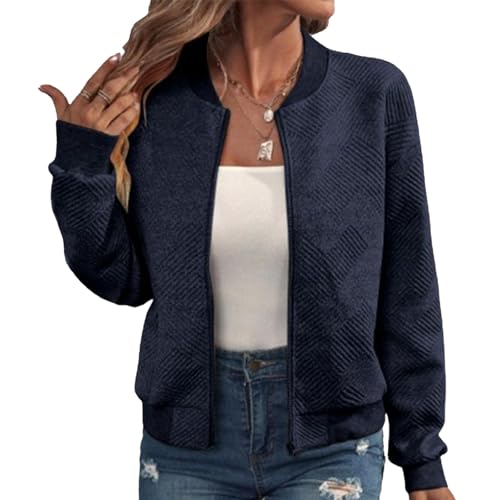 Fleece Jackets for Women Lightweight Full Zip Bomber Jacket Soft Long Sleeve Zip Up Hoodies Crew Neck Sweatshirt