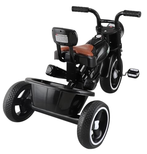 Image of JoyRide Ninja Plug N Play Durable Kids /Pedal Baby Tricycle, Storage Basket, Leather Seat, Led Headlight, Music for 18 Months to 5 Years Boys /Girls /Carrying Capacity Upto 30 Kgs (Black)