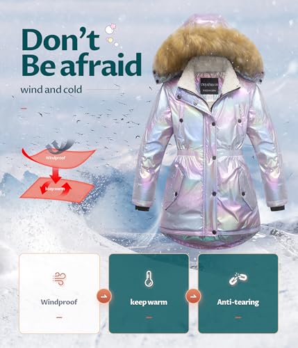 Image of CREATMO US Girl's Long Winter Warm Parka Sherpa Trimmed Collar Puffer Ski Jacket Coat