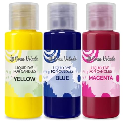 Gran Velada - Pack Ahorro Colorantes Líquidos Para Velas 3 X 30 Ml Colores Primarios Magenta, Azul Puro Y Amarillo Limón Concentrados, Fáciles De Usar Y Con Colores Vibrantes Para Velas Caseras