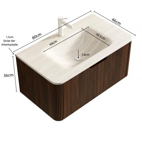 vutizal Waschbeckenunterschrank 80cm – Badschrank mit Sinterstein-Integralschale, Vormontiert & Modern