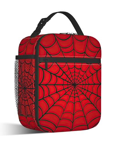 CXULIN Red Spider Web Lunch Bag for Kids,Gothic Halloween Insulated Lunch Box for Women, Large Capacity with Mutiple Pockets Gilrs Boys School Thermal Bag for Work,Picnic,Hiking