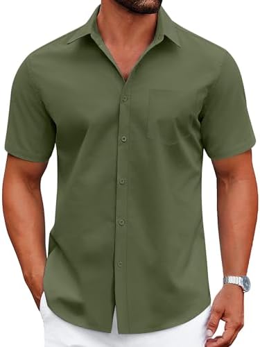 COOFANDY Mens Dress Shirts Short Sleeve Business Casual Shirts Regular Fit Casual Button Down Untucked Shirts