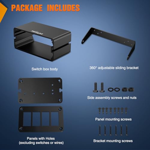 Image of Nilight 4 Gang Rocker Switch Box Detachable Housing 4 Holes Aluminum Panel | Rotatable Mount Bracket DIY Installation Housing with Rocker Switches Voltmeter USB Socket for Boats Cars RVs Trucks 12V 24V