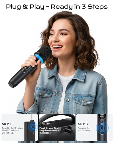Microphone Wireless,Dual Handheld Microphone System with One-Touch Mute, Dynamic RGB Lighting,40H Duration & 200 FT Range,Rechargeable Karaoke Microphones for Singing,Weddings,Parties church,Speech - Image 4