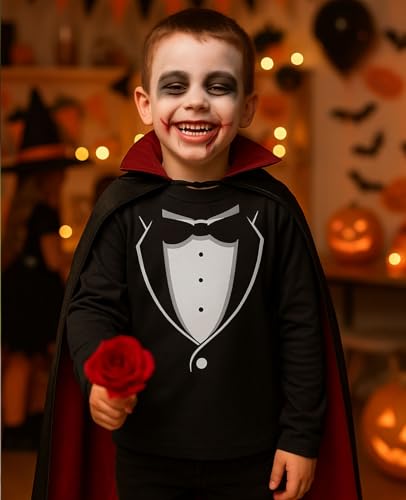 Tstars Toddler Tuxedo Long Sleeve Shirt - Kids Printed Suit with Bow Tie for Wedding, Party or Halloween Medium Black - Thumbnail 3