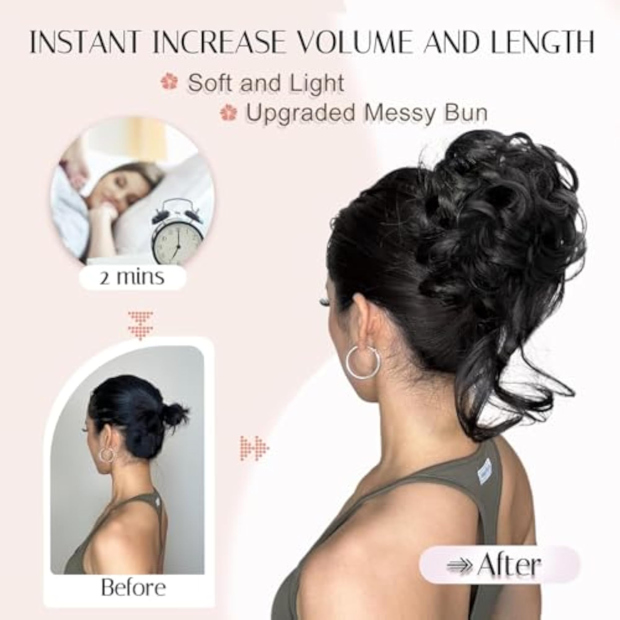 Women's Wavy Curly Claw Messy Bun Hair Extension Clip