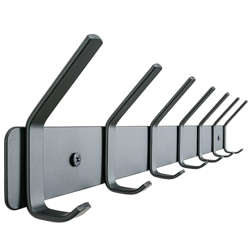 HONSKY - HONSKY Coat Rack Wall Mounted, Towel Rack, Metal Wall Coat Hanger with 7 Double Hooks (14 Hooks), for Hanging Coat, Hat, Bag, Umbrella, in Hallway Entryway, Black - -15%