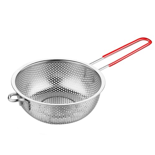 Stainless Steel Colander, Perforated Strainer with Long Handles, Silicone Grip, Metal Sieve Rice Washer Strainer Bowl for for Pasta, Rice, Fruits, Vegetables, Kitchen Essential Tool (16CM)