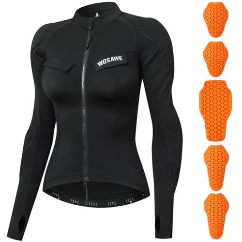 WOSAWE Motorcycle Fleece Lined Jacket Women Zip Up Biker Jackets Slim Fit Padded Bike Tops for Cold Weather Black L