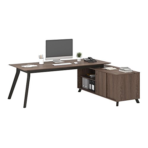 Image of Ameriwood Home 9291196COM AX1 L-Shape Desk, Medium Brown