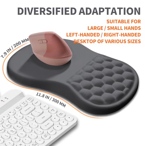 Image of Ergonomic Joint Wrist Support Mouse Pad with Memory Foam Cushion Massage Bump, Carpal Tunnel Pain Relief Mousepad Slope Design for Wrist Rest, 11.8x7.9 in, DimGray