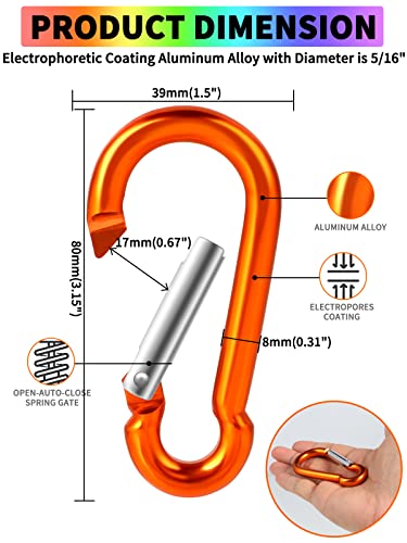 6PCS Carabiner Keychain Clip - 200lbs, 3\" Caribeener Clips Premium Aluminum Spring Snap Hook for Camping, Key Ring