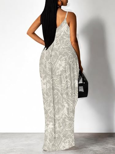 Image of SUZONANA Women's Plus Size Summer Dresses Spaghetti Print Midi Dresses Long Loose Sundresses