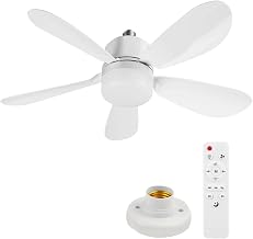 Ceiling Fan Bulb with Integrated Lamp 52 cm | E26/E27/B22 Ceiling Fan with Remote Control & Led Light | Silent Chandelier lamp Ceiling Fans
