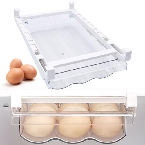 BLLREMIPSUR Egg Storage Box Refrigerator Drawer, 18 Grid Pull Out Drawer Fridge Shelf Refrigerator Holder Storage Box Egg Dispenser Egg Container Kitchen Fridge Organization Egg Storage Tray