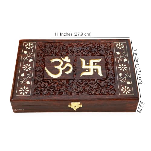 Image of Wooden OM Box for Good Luck| Jewellery Box| Decorative Case| Kit| Vanity| Organiser For Women, Necklaces, cash, gold (11X7 Inches,Dome)