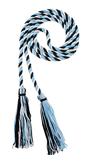 Image of Graduation Honor Cord - Black /LtBlue /White - Every School Color Available - Made in USA