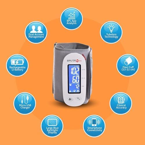 Image of BPL Medical Technologies BPL 120 /80 BT-02 Bluetooth Enabled Arm Type Blood Pressure Monitor with Tubeless Technology|BP Apparatus for Home|Hypertension & Managing Heart Health Device - White