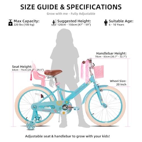 Image of JOYSTAR Little Daisy Kids Bike for Girls Boys Ages 2-10 Years, 12 14 16 20 Inch Girls Bikes with Doll Bike Seat & Streamers, Boys Bike with Flag & Number Plate, Multiple Colors