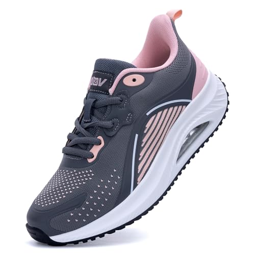 AOV Womens Wide Walking Shoes Arch Support Plantar Fasciitis Sneakers Wide Orthotic Tennis Shoes for Bunions, Flat Feet GrayPink Size 8