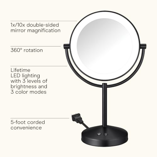 Conair LED Vanity Mirror, Double-Sided, 10x Maginification, Matte Black - image 2