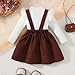 Fleece Dress Set Long Sleeve Ribbed T-Shirt Bow Overall Dresses Suspender Skirt Set Fashion Fall Winter Fuzzy Clothes Brown