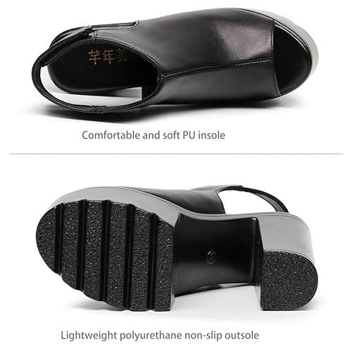 Women'S Peep Toe Super High Heel Platform Sandals With Hook And Loop Fashion Round Toe Chunky Platform Slingback Non-Slip Party Dress Shoes For Party, Evening Party, Date4