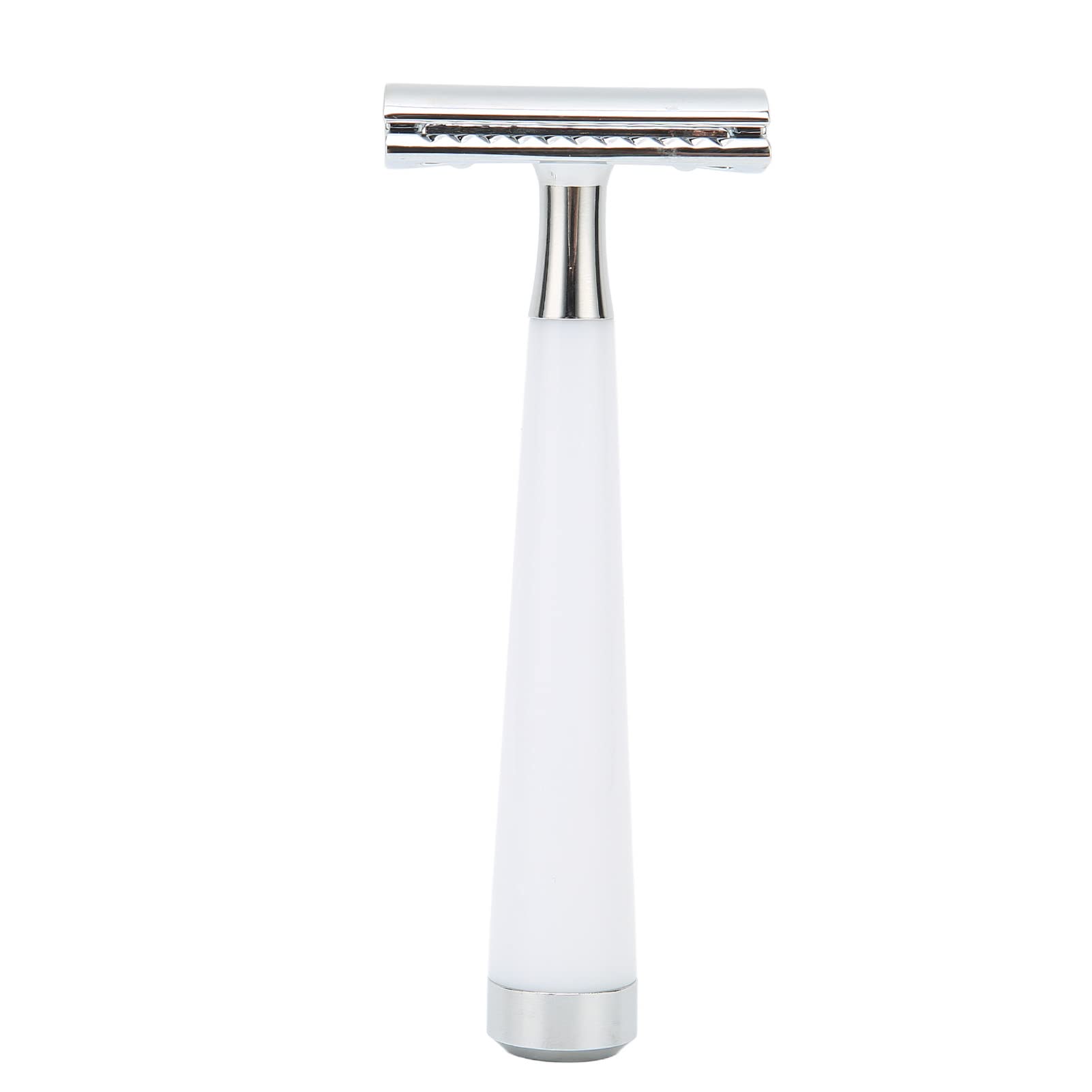 Brrnoo Rasoio di Sicurezza Manuale a Doppio Bordo con Manico Lungo Sostituibile (WHITE) | Resina in lega di zinco, lame sostituibili standard, uso nel salone di barbiere domestico, uso viso e corpo, compatibile