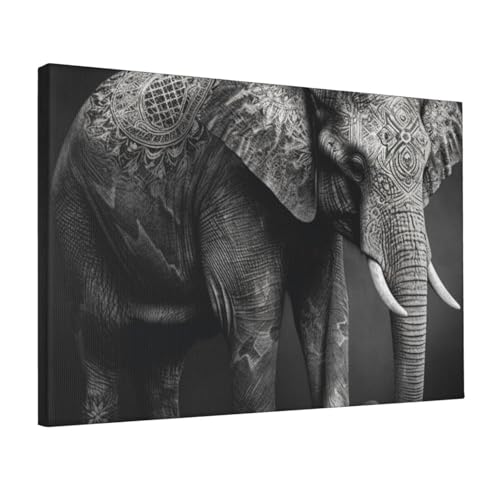 Toile éléphant noir et blanc 45,7x30,5 cm encadrée et prête à suspendre