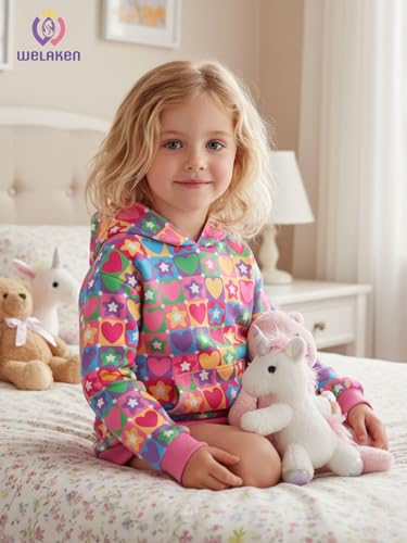 Image of WELAKEN Girls and Toddlers' Pullover Printed Hoodie Sweatshirt with Kangaroo Pocket