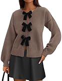 PRETTYGARDEN Cardigan Sweaters for Women Fall Fashion 2026 Bow Tie Front Long Sleeve Knit Sweater Tops Cute Winter Clothes (Coffee,Medium)