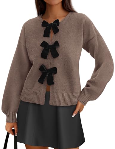 PRETTYGARDEN Cardigan Sweaters for Women Fall Fashion 2026 Bow Tie