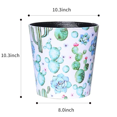 Image of PU Leather Small Trash Can Wastebasket, Round Garbage Container Basket for Bathrooms, Laundry Room, Kitchens, Offices, Kids Rooms, Bedrooms,Dorms,Home Decorative Art Bin, 2.9 Gallon(Floral Breeze)