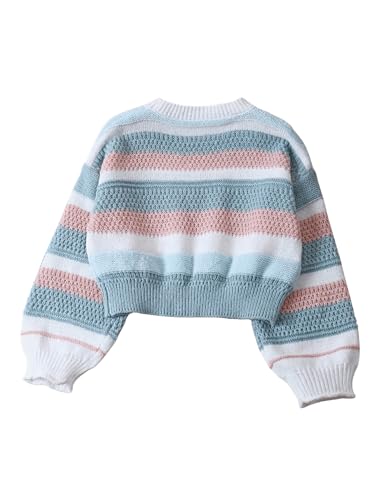 SweatyRocks Girl's Colorful Striped Sweaters Lantern Long Sleeve Crewneck Knit Tops2