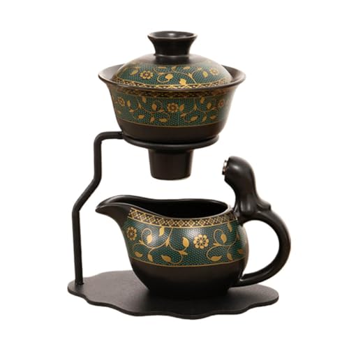 KALWEL, Set da tè automatico con struttura in ferro in ceramica, teiera magnetica, set da tè Lazy Kung Fu, set da tè semi automatico, set da tè semi-automatico per uso domestico, adatto per tè sfuso,