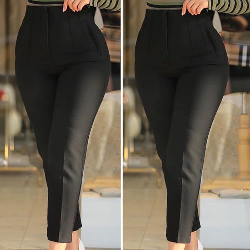 Office Pants High Waist Pleated Pockets Ninth-Length Women Trousers Solid Color Straight Leg Suit Pants Women Trousers Work Pants4