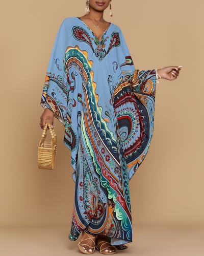 Image of Bsubseach Moo Moos for Women Batwing Sleeve Kaftan Dresses with Pockets