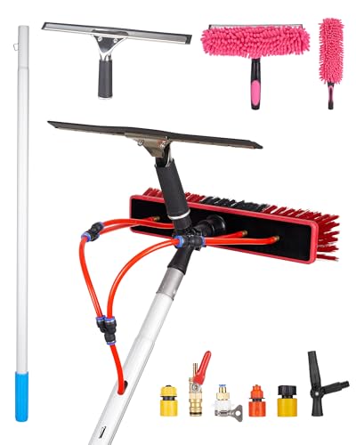 Image of Solar Panel Cleaning Kit, 40ft Water Fed Poles, Long Hose, Brush & Squeegee, 2 Dusting Brush for Solar Panel High Window Roof Cleaning