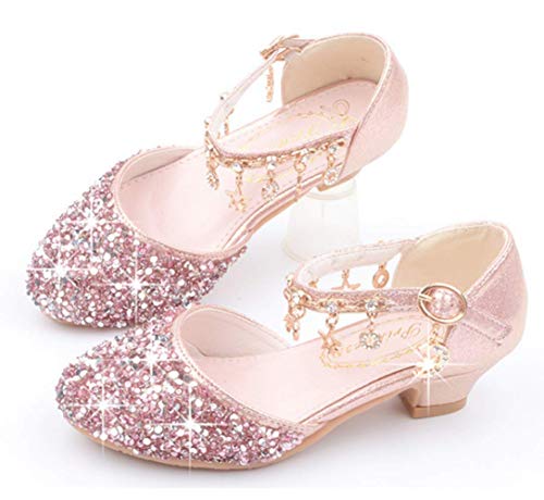Lfht Little Kids Girls Dress Pumps Glitter Sequins Princess Low Heels Mary Jane Party Dance Shoes Rhinestone Sandals (10 M Us Toddler, Pink) #TOP2