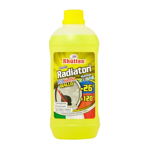 Liquido Radiatori Permanente, Colore Giallo, Protezione Alluminio, Antigelo fino -26°C, Additivi Organici, 1L