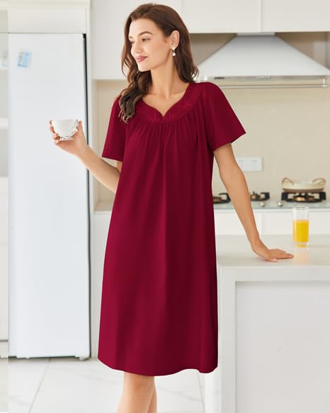 Image of Ekouaer Moo Moos for Women House Dress With Pockets Cotton Nightgowns Short Sleeve Night gowns Embroidered Mumu Dress
