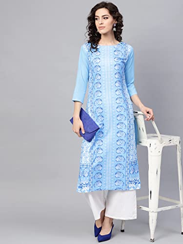 Image of Vaamsi Women's Crepe A-Line Kurta (VPK1704E M Blue)