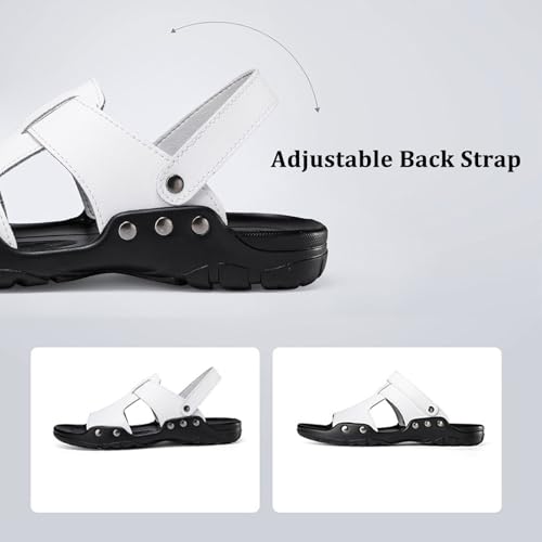 Men's Leather Flat Slides Sandals Round Open Toe Lightweight Non Slip Slip-On Sandals for Summer Beach Outdoor Vacation3