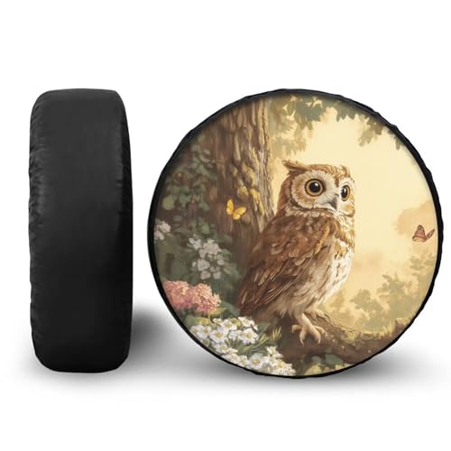 Image of Pensura Spare Tire Cover Elastic Cute Owl Print Tire Covers Protectors, Easy to Install, Fit for Jeep Wrangler RV SUV Truck Travel Trailer, Wear-Resistant & Weatherproof
