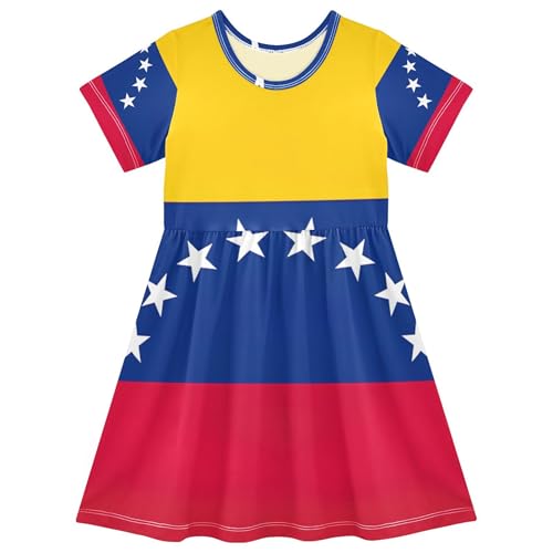 Venezuela Flag Toddler Dresses for Girls Floral Cute Sundress Summer Outfits Children Dress 2t