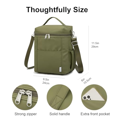 Image of NOL Natural Organic Lifestyle Insulated Lunch Bags for Women Cooler Bag Lightweight Nylon Waterproof Lunch Box For Work (Amy green, Large)
